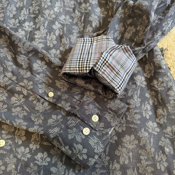 Egara Blue Striped Floral Print Casual Button Up Shirt Flip Cuffs Size XXL - Picture 4 of 7